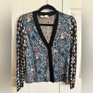 Tory Burch Navy and Cream Patterned Cardigan